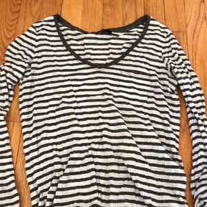 Grey and white striped long sleeve shirt